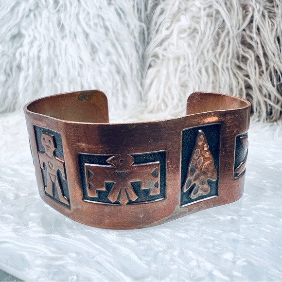 S VINTAGE INDIAN ART DECCO MODERNIST CHIC SOLID COPPER CUFF Bracelet - Picture 4 of 5